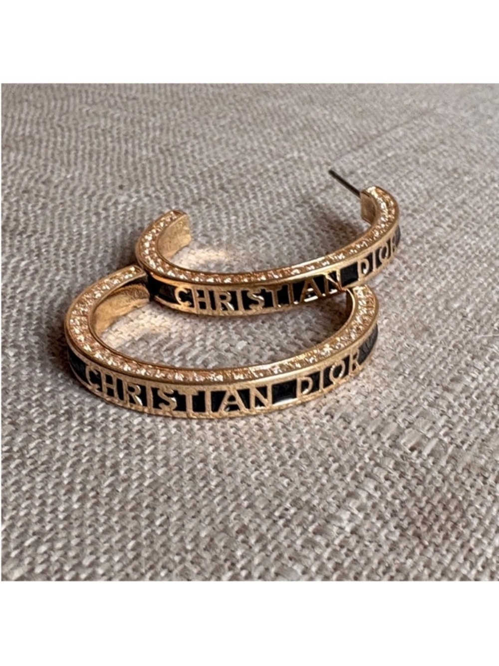Dior Gold and Black Crystal-Embellished Hoop Earrings - Picture 4 of 4